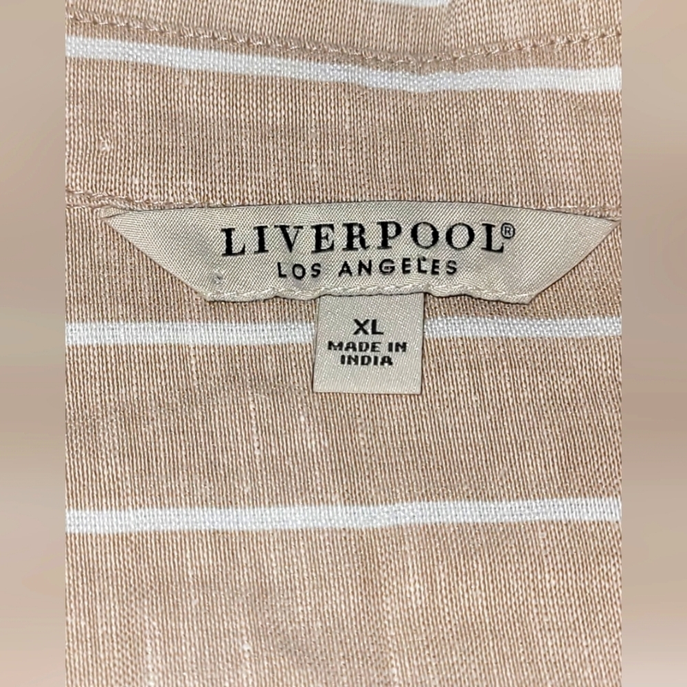 XL LIVERPOOL Linen Blend Striped Button Down Fringe Hem Lagenlook Shirt - Picture 8 of 8
